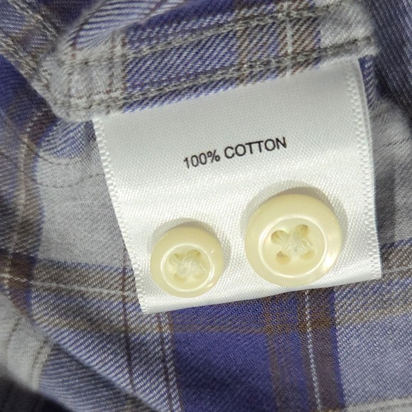 Peter Millar Mens Large Blue Tan Gray Plaid Button Up Shirt Long Sleeve Casual - Picture 8 of 9